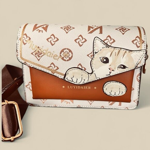 Luyidaier Handbags - Cat Bag Cross Body Vegan Leather Shoulder Messenger Sling Purse Small Kids Teens